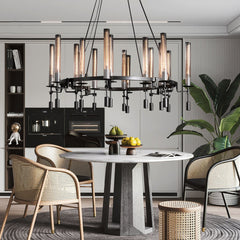 Clean Lines Cylinders Of Ribbed Glass Round candlestick Chandelier D46"