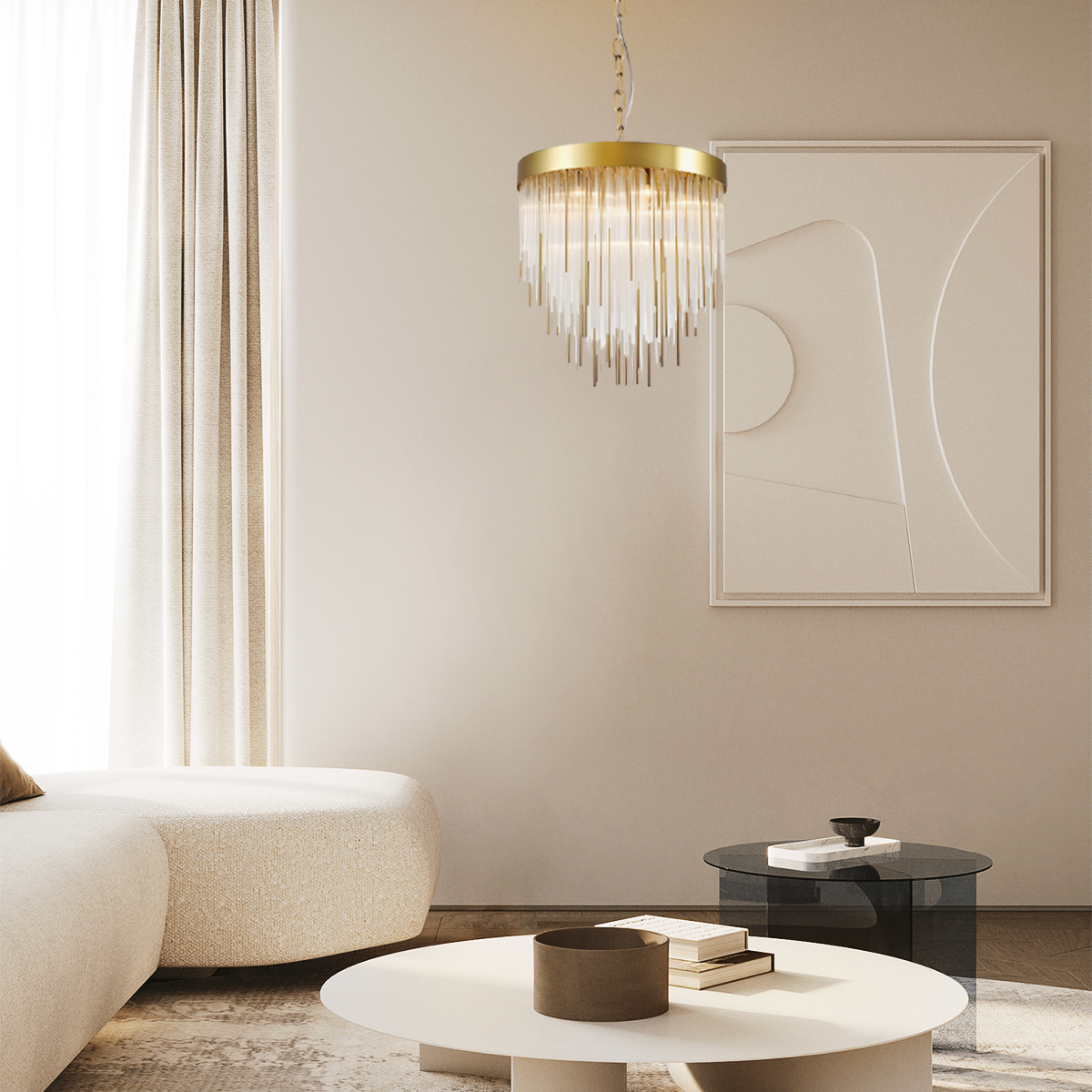 Waterfall Aged Brass Chandelier Ceiling Light 30"