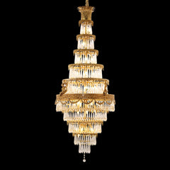 Traditional 35X83 Inch Big Foyer Lighting Cascading French Empire Brass and Crystal Chandelier