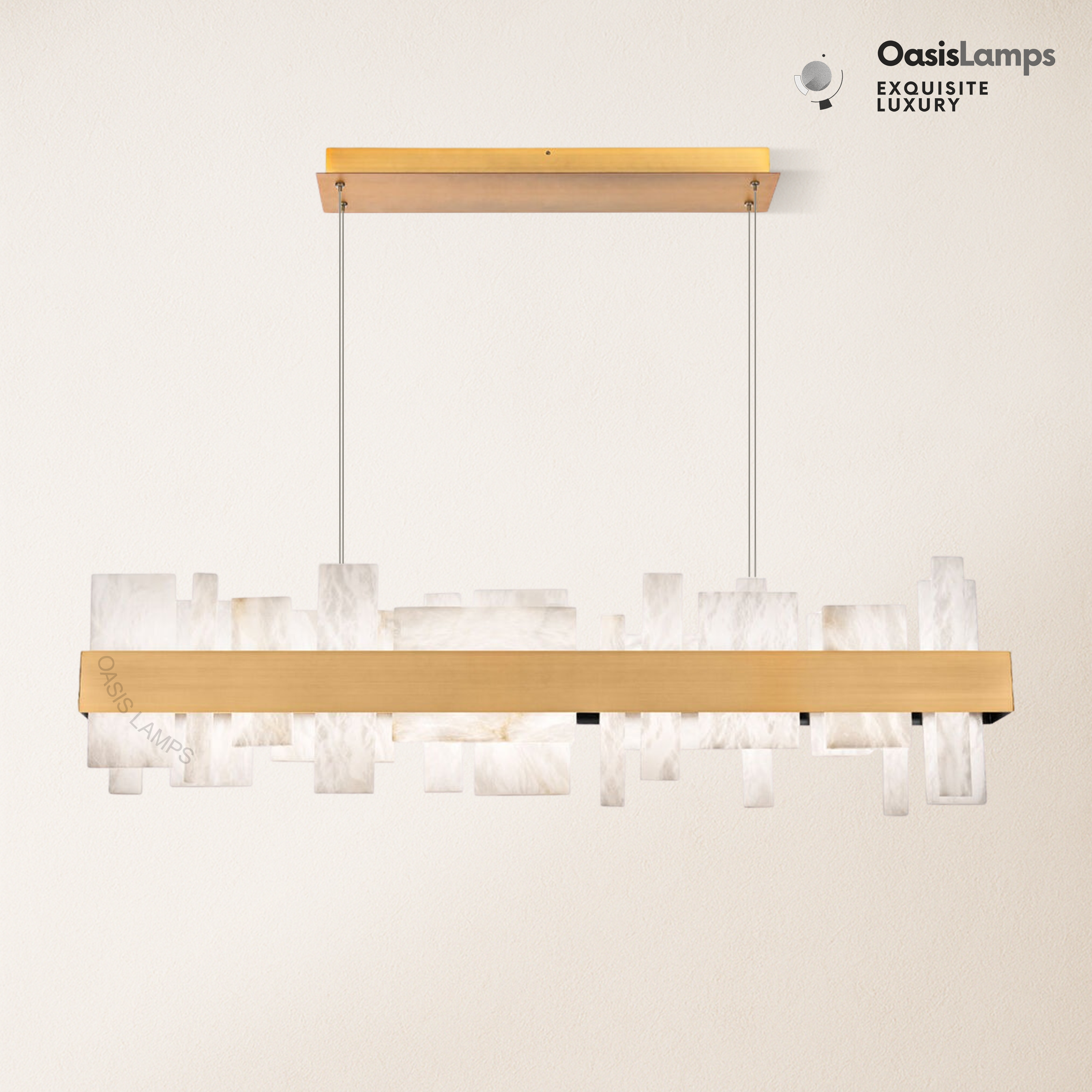 Swang Acropolis 46in LED Linear Alabaster Chandelier#Finish_Brass