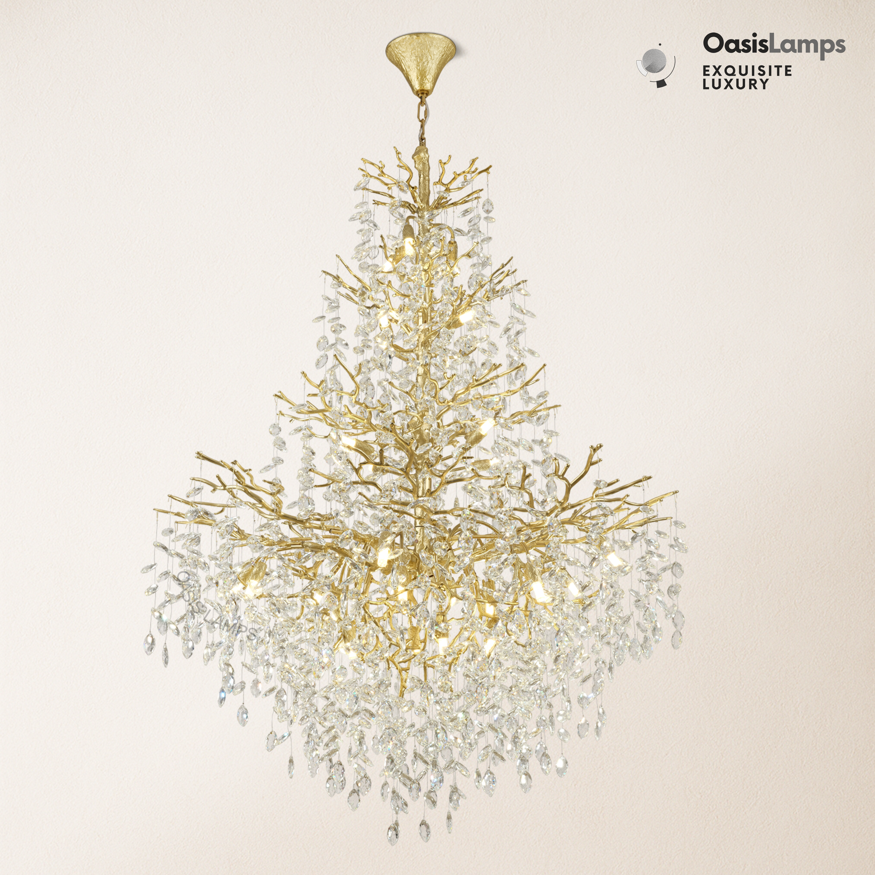 Frostleaf Cascade Grand Staircase Chandelier 61" 65"#Color_Brass,Size_H65"