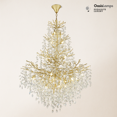 Frostleaf Cascade Grand Staircase Chandelier 61" 65"#Color_Brass,Size_H65"