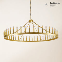 Wagon Wheel Candle Round Chandelier 64"#Color_Brass