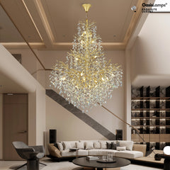 Frostleaf Cascade Grand Staircase Chandelier 61" 65"#Color_Brass,Size_H65"
