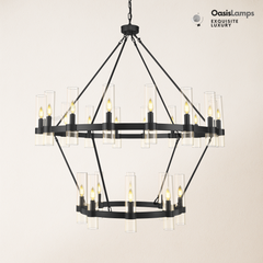Cylora 2-Tier Glass Tube Round Chandelier 48" 60"D#finish_black,size_48"