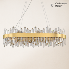 Stellara Crystal Strip Oval Halo Chandelier 36" 52"#color_brass,size_36''L