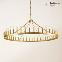 Wagon Wheel Candle Round Chandelier 64"#Color_Brass