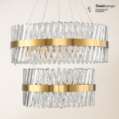 Vetro Prism Crystal 2-Tier Chandelier 31.5" 40" L#Color_Brass,size_D31.5"+D23.6"