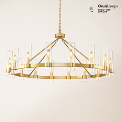 Cylora Glass Tube Round Chain Chandelier 48" 60" 70"D#Color_Brass,Size_48"