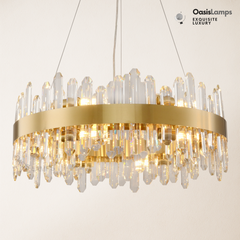 Stellara Crystal Strip Round Halo Chandelier 24" 32" 40"D#color_brass,size_24''D