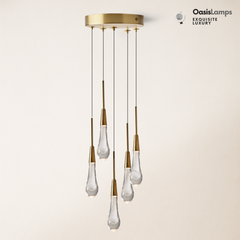 Elara Solitaires Round Crystal Pendant-3 lights 5 lights 7 lights#color_brass,size_5 lights