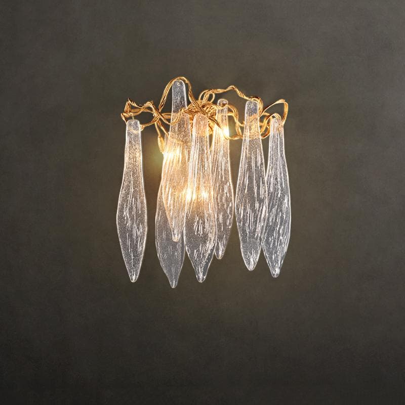 Flake Long Crystal Branch Brass Wall Sconce