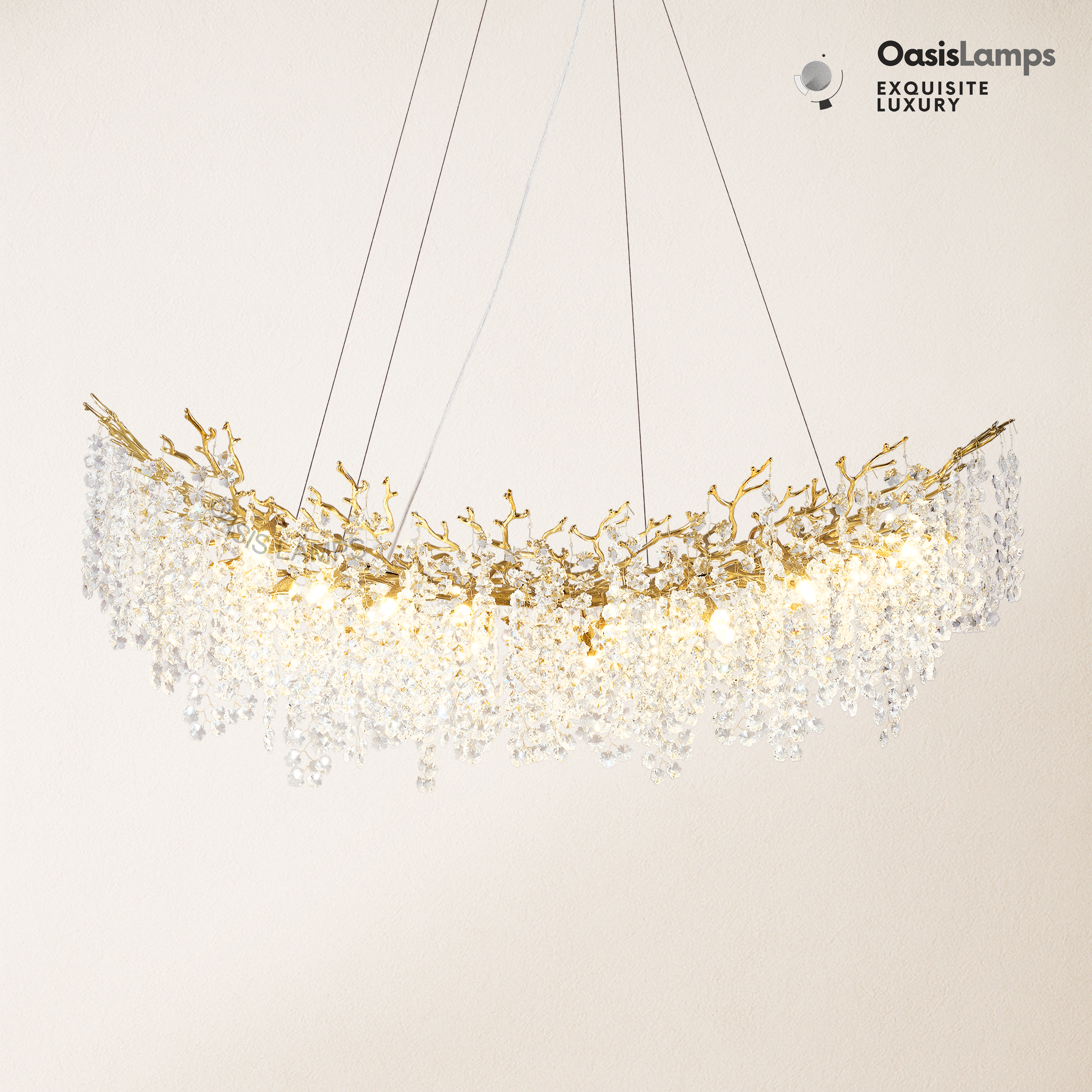 Lustre Branches Crystal Rectangular Chandelier 55"L#Color_Brass