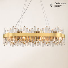 Stellara Crystal Strip Oval Halo Chandelier 36" 52"#color_brass,size_36''L