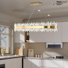 Stellara Crystal Strip Oval Halo Chandelier 36" 52"#color_brass,size_52''L