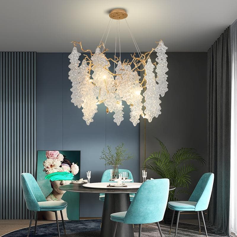 Lage Leaves Modern Maple Leaf Branch Crystal Brass Chandelier 31"