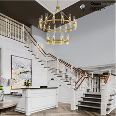 Cylora 2-Tier Glass Tube Round Chandelier 48" 60"D#finish_brass,size_48"