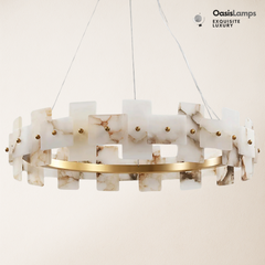 Swang Alabaster Halo Flake Brass ChandelierSwang Alabaster Halo Flake Brass Chandelier#Colour_Brass+White,size_Model B Dia 31.5”(80cm)