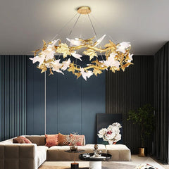Branch Brass Maple Leaf Branch Crystal Chandelier