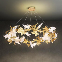 Branch Brass Maple Leaf Branch Crystal Chandelier