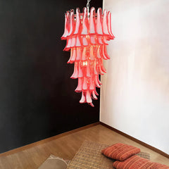 Beautiful Murano Red Petals Spiral Chandelier 25"