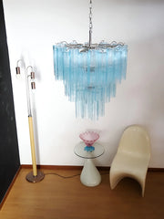 Elegant Blue Murano Glass Tube Chandelier 25.6"