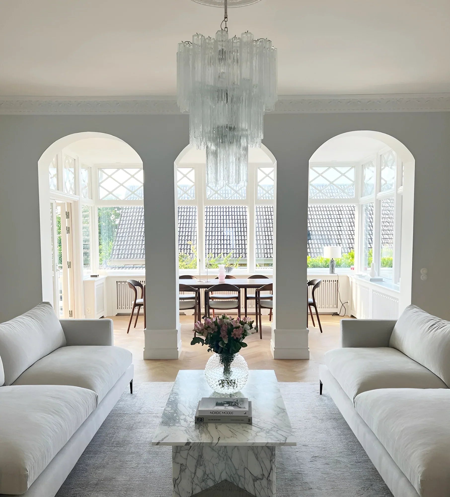Elegant Transparent Murano Glass Tube Chandelier 25.6"