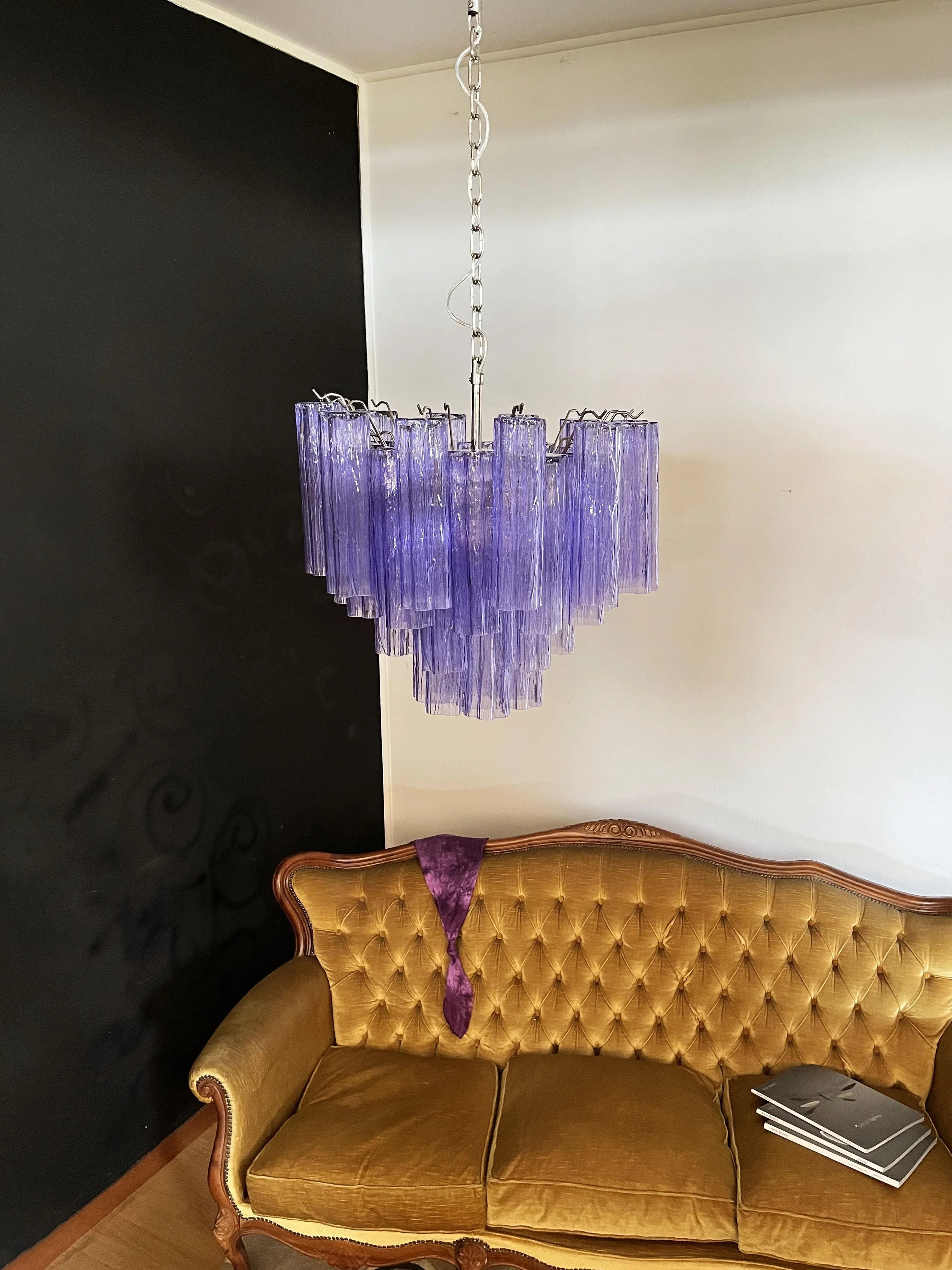 Fantastic Murano Amethyst Glass Tube Chandelier 22.8"