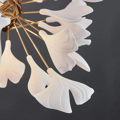 Twilight Branches Ceramic Ginkgo Rings Linear Chandelier#leaves color_All white leaves