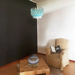 Gorgeous Murano Quadriedri Prisms Blue Chandelier 17.7"