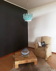 Gorgeous Murano Quadriedri Prisms Blue Chandelier 17.7"