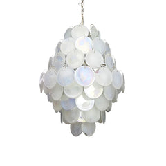 Huge Vintage Murano White Disks Chandelier 29.5"