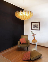 Murano Faceted Transparent Amber Glass Chandelier 35.4"