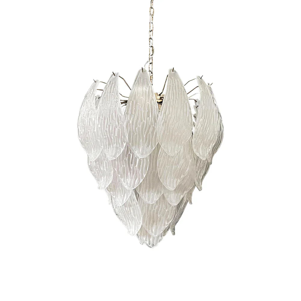 Murano Frosted Carved Glass Leaves Chandelier 21"