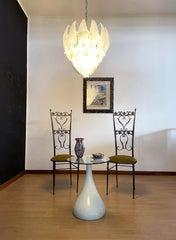 Murano Frosted Carved Glass Leaves Chandelier 21"