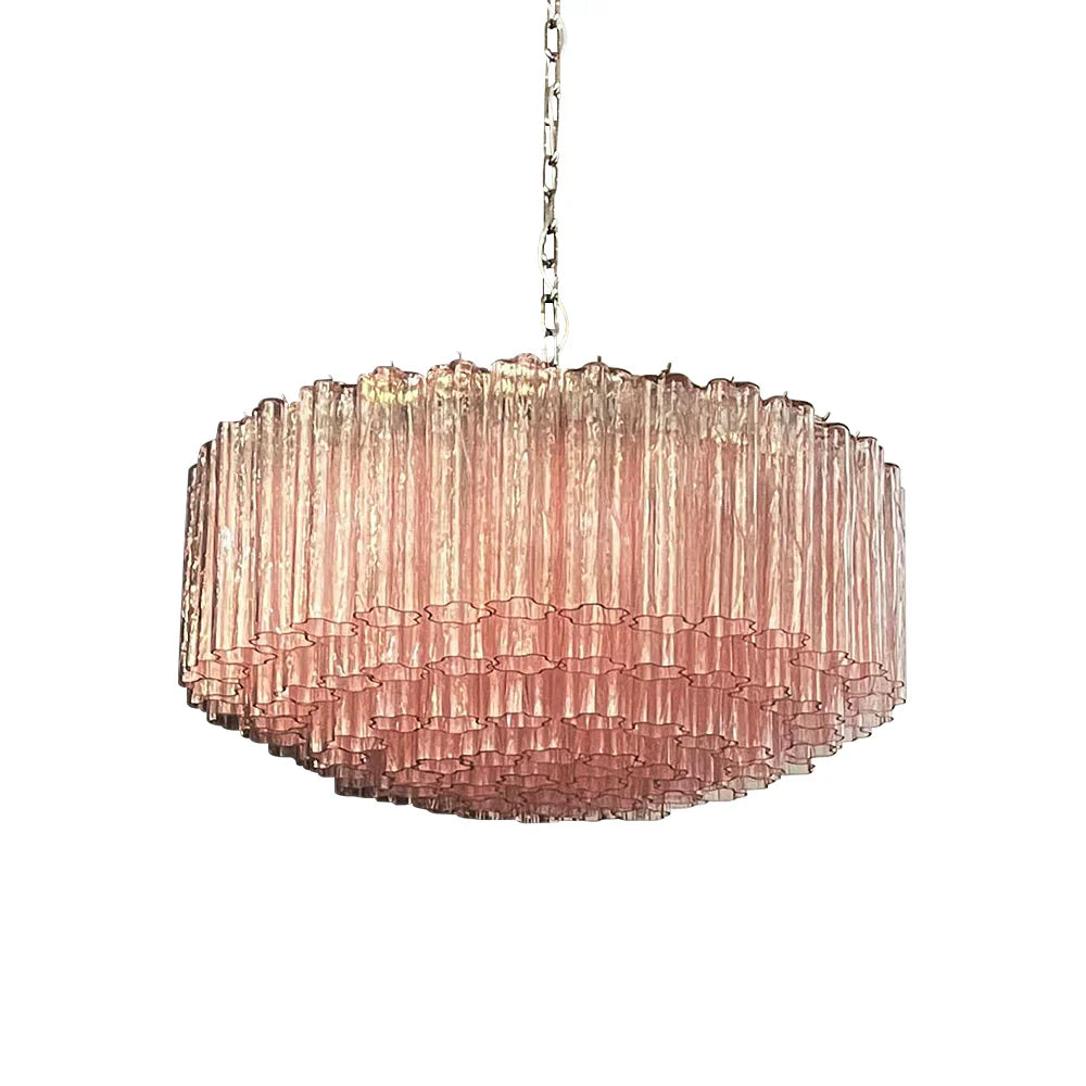 Murano Large Pink Glass Tube Chandelier 32.3"