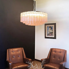 Murano Large Pink Glass Tube Chandelier 32.3"