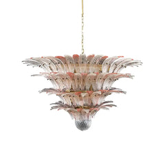 Murano Palmette Glass Pink Trasparent Chandelier 45.3"