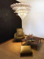 Murano Palmette Glass Pink Trasparent Chandelier 45.3"