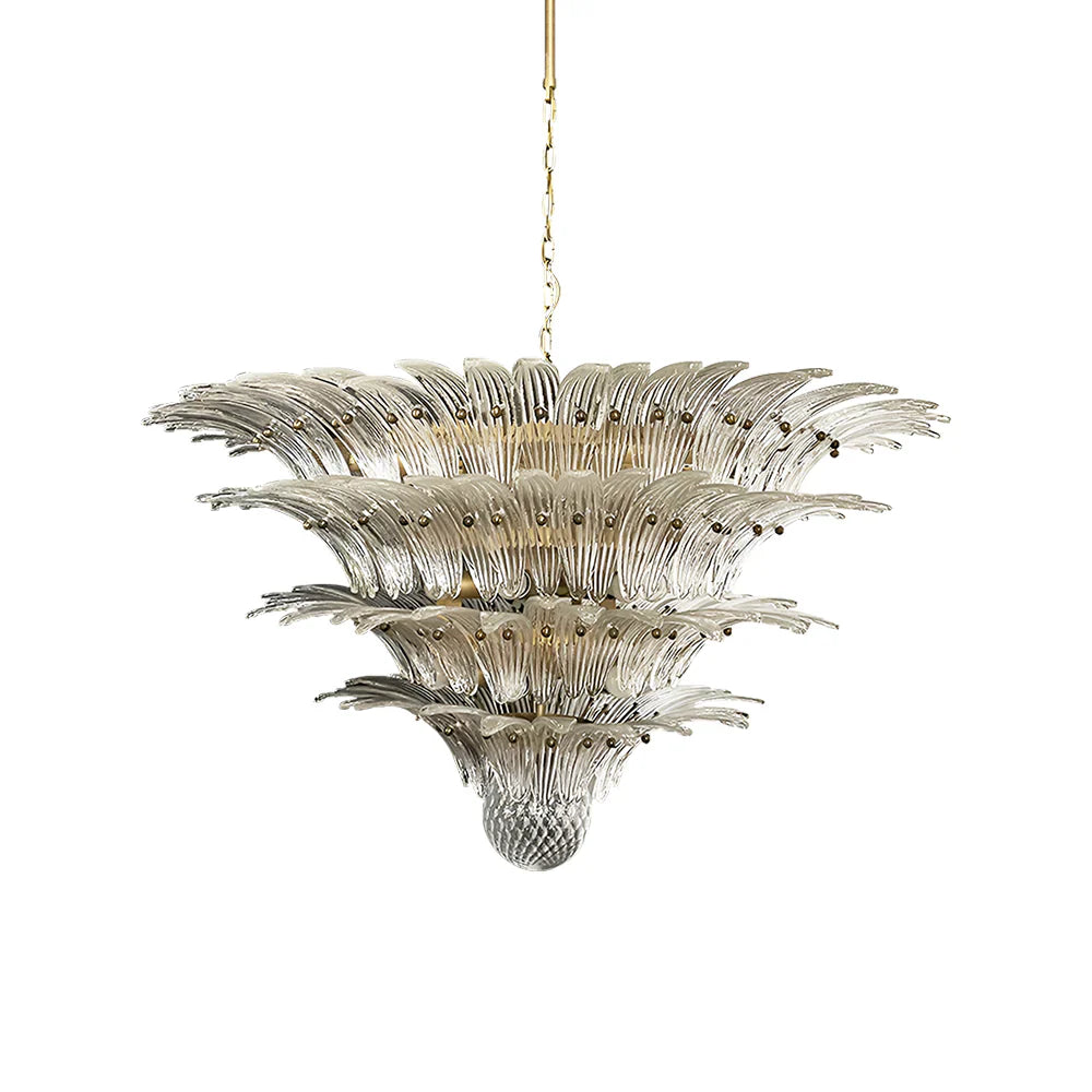 Murano Palmette Glass Transparent Chandelier 45"