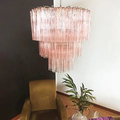Murano Pink Glass Tube Chandelier 25.6"