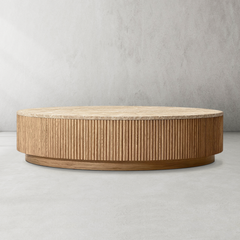 Mulho Oak Wood & Stone Round Coffee Table