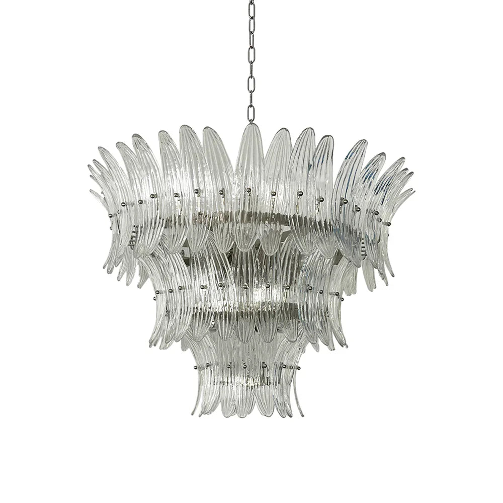 Palm Leaves Murano Transparent Glass Chandelier 35.4"
