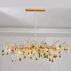 Teardrop Colorful Crystal Linear Branch Chandelier