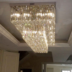Rectangle flush mount golden crystal chandelier light