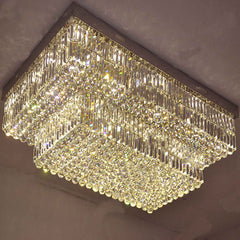 Rectangle flush mount golden crystal chandelier light