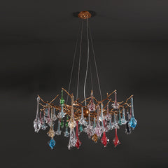 Colored Glass Drop Rose Round Chandelier