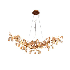 Gold Leaf Crystal Brass Chandelier