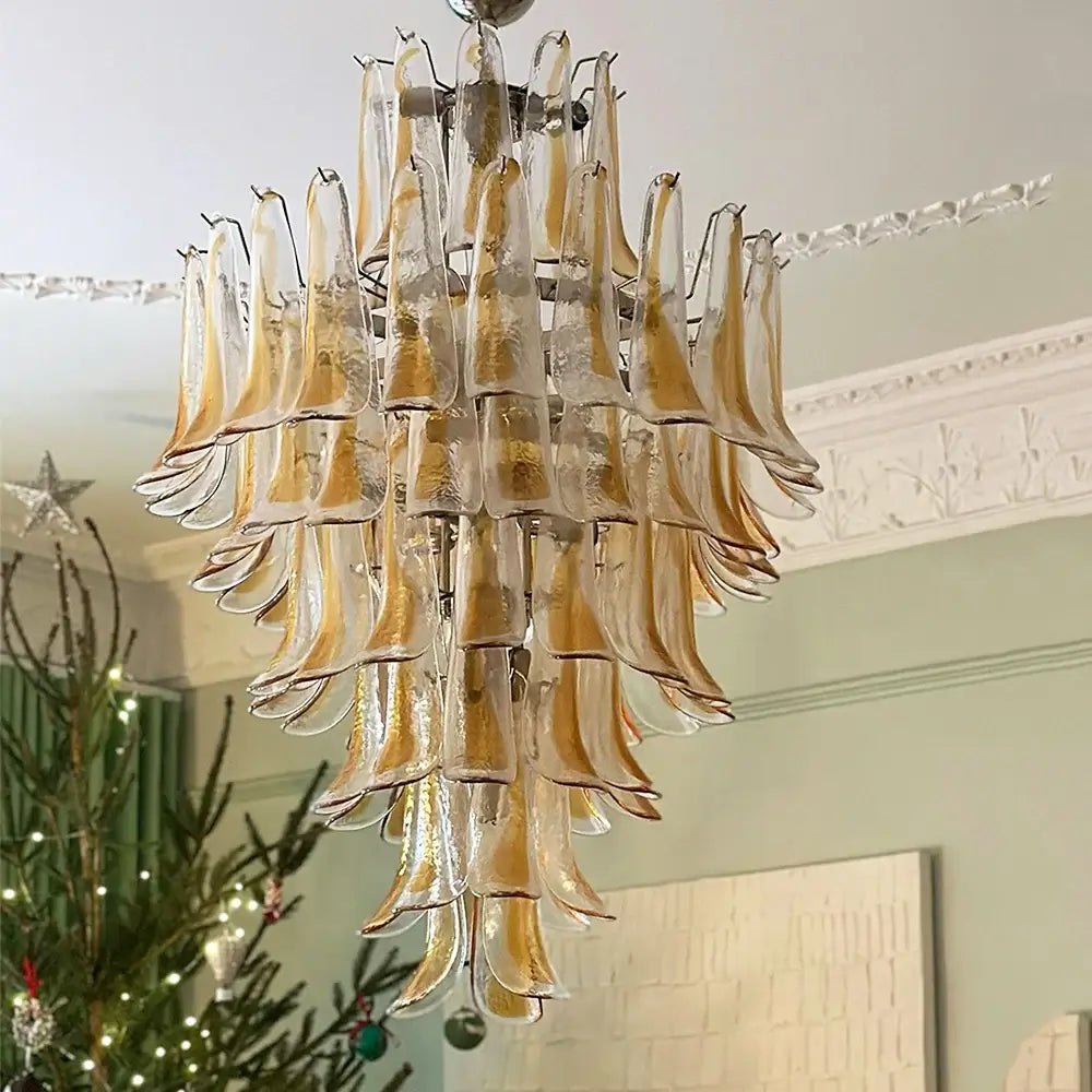 Stunning Murano Amber Glass Petals Chandelier 31.5"