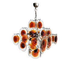Vintage Murano Orange Brown Transparent Disc Chandelier 25.6"